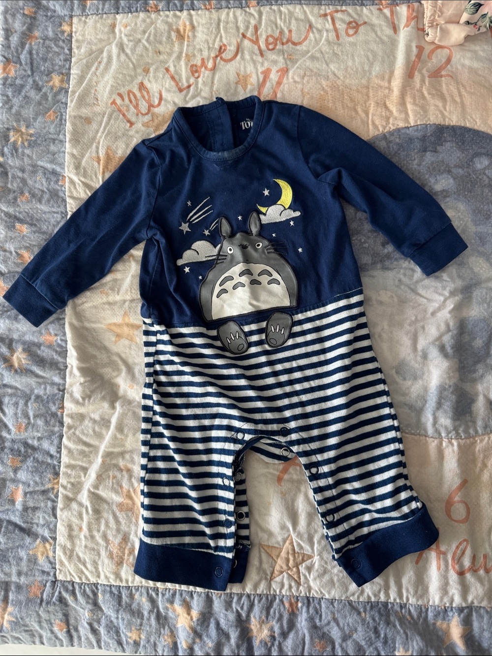 Navy Totoro-Inspired Striped Footie One-Piece